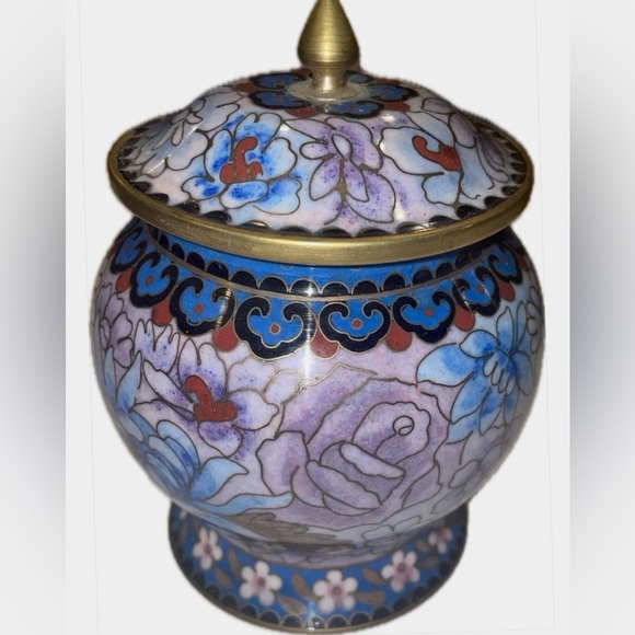 Vintage Cloisonné Trinket box & Ginger Jar Enameled brass, Handmade Chinese Art - Picture 9 of 10
